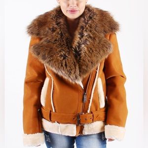 Dakoma Shearling Faux Fur Belted Women's Bomber Jacket